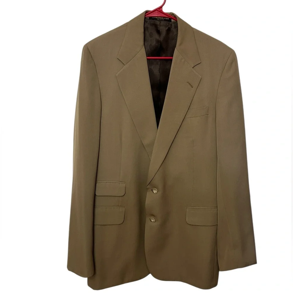 Vtg 1989 H. Freeman & Son Custom Made Khaki Tan Wool Sport Coat size 46